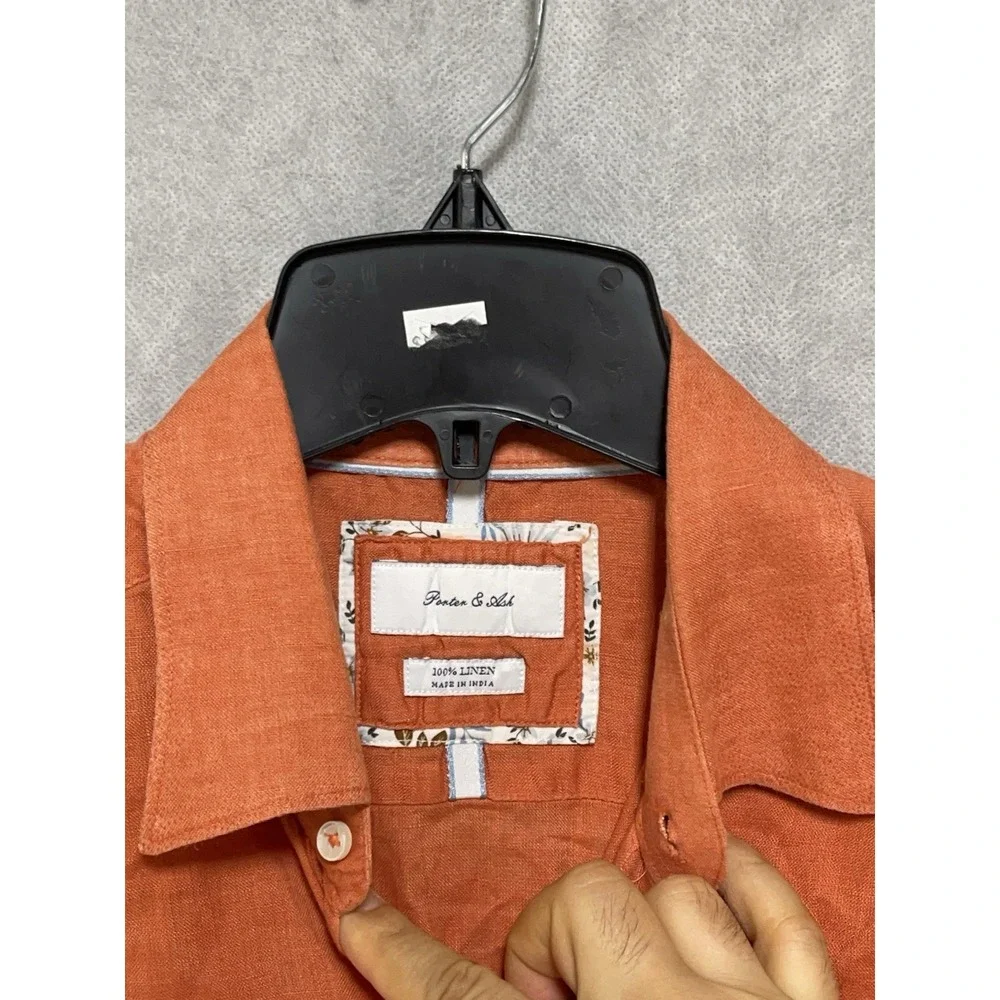 Porter & Ash Shirt Men M Orange Linen Button Up‎ Academia Vacation Casual Hybrid
